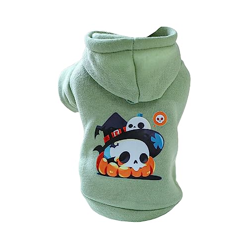 Hunde-Camping-Kleidung, Totenkopf-Motiv, Halloween-Thema, Totenkopf-Pullover, Frühlings-Welpen-Pyjama, grüner Kapuzenpullover von AGONEIR