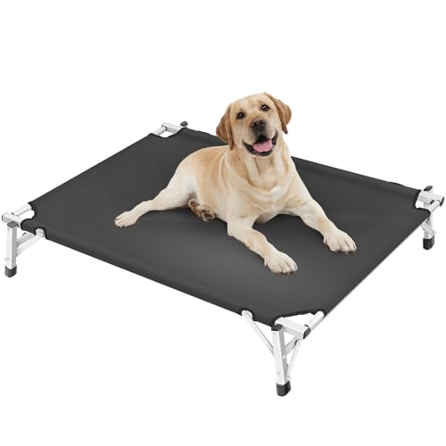 Erhöhtes kühlendes Hundebett: Erhöhtes Haustierbett für drinnen und draußen, Aluminiumrahmen und strapazierfähiges Teslin-Mesh-Gewebe, einzigartiges Design, kaufestes Hundebett, Schwarz, Größe M von AGOT