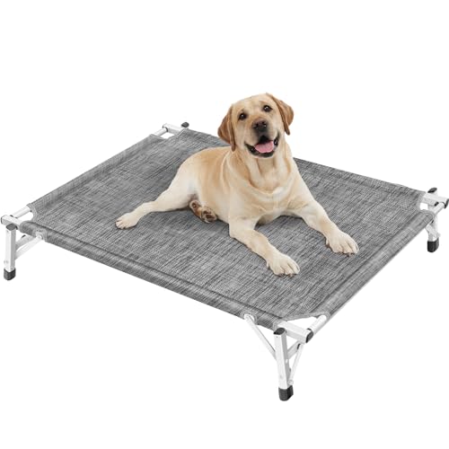 Erhöhtes kühlendes Hundebett: Erhöhtes Haustierbett für drinnen und draußen, Aluminiumrahmen und strapazierfähiges Teslin-Mesh-Gewebe, einzigartiges Design, kaufestes Hundebett, Schwarz/Silber, Größe von AGOT