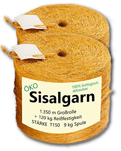 AGRI plus 2er-Pack = 2700 m Öko Sisal Bindegarn - Pressengarn/Erntegarn - Stärke 150 m/kg - Witterungsbeständige Gartenschnur - Bindeschnur von AGRI plus