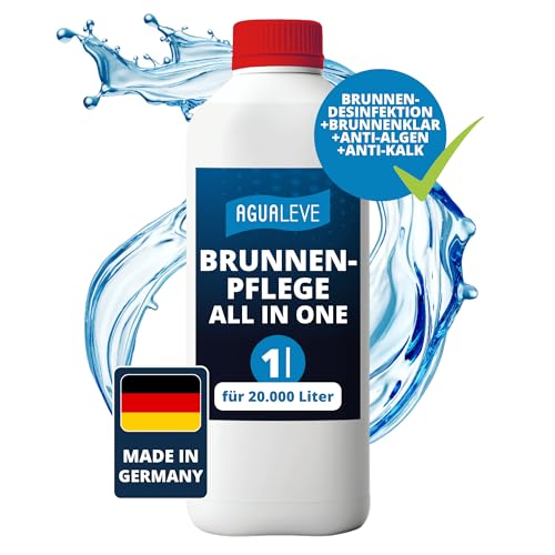 AGUALEVE® Brunnenpflege All in One 1 Ltr. *NEU* | Desinfektion, Algenschutz, Kalkschutz und Kristallklareffekt | für alle Brunnen geeignet, die nicht säureempfindlich sind | Made in Germany von AGUALEVE