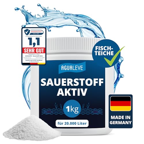 AGUALEVE® Sauerstoff Aktiv 1kg speziell für Fischteiche | Soforthilfe bei Sauerstoffmangel + Depotwirkung | Markenqualität Made in Germany | für 20.000 Liter Teichwasser von AGUALEVE