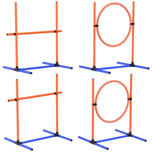 AHAILUOO 4-teiliges Agility-Trainingshürden-Set, verstellbare Springhindernisse für kleine, mittelgroße und große Hunde, mit Tragetasche (4, 4) von AHAILUOO