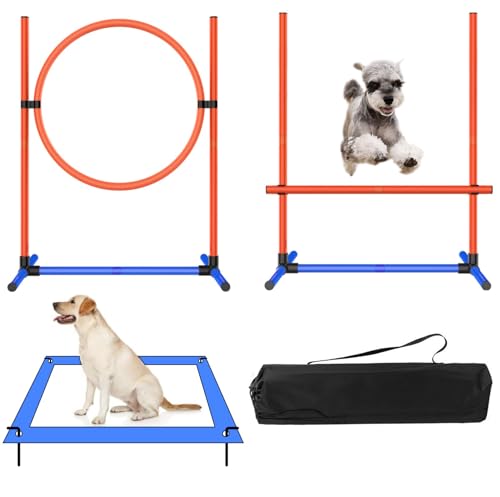 AHAILUOO 4-teiliges Agility-Trainingshürden-Set, verstellbare Springhindernisse für kleine, mittelgroße und große Hunde mit Tragetasche (2 Sets, 2 + 2) von AHAILUOO