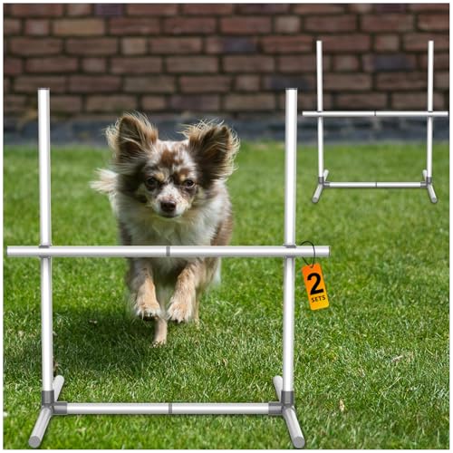 AHAILUOO Agility-Trainingsgerät für Hunde, Hürden für Haustiere, Hindernislauf, verstellbare Hürden, Aufbewahrungstasche, für drinnen oder draußen (2 Sets), Weiß von AHAILUOO