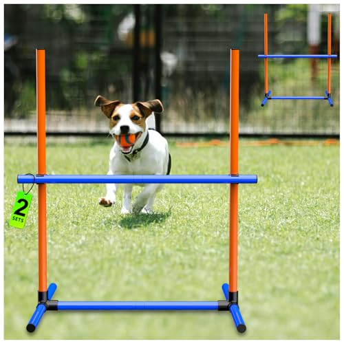 AHAILUOO Verstellbares Agility-Springset für Hunde - Trainingshürden mit höhenverstellbaren Stangen, tragbares Design mit Tragetasche für Innen- und Außenagilitätskurse (2 Stück) von AHAILUOO