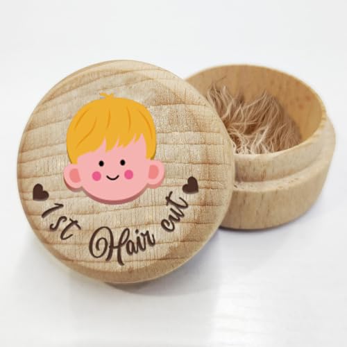 AHANDMAKER Holz-Haarbox Zum Andenken An Den Ersten Haarschnitt Eines Babyjungen, Um Die Kindheitserinnerung als Geschenk Für Eine Babyparty Oder Einen Geburtstag Aufzubewahren. von AHANDMAKER