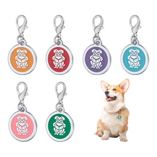 AHANDMAKER 6 Stück Personalisierte Haustier ID Tags 6 Farben Hundemuster Individuell Graviertes Haustier Tag Für Katzen Erkennungsmarken Für Halsbänder Runde Namensschilder Für Hunde von AHANDMAKER