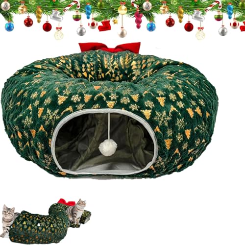 Circular Cat Tunnel Christmas Tree Skirt,Cat Tunnel Bed with Central Mat - with Tease Cat Ball,Plush Fluffy Multifunctional Decorative Cat Bed - Full Moon Shape for,Cat,Puppy,Rabbit,Ferret von AHDUELLWA