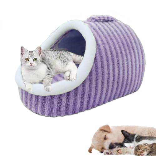 Cozy Hideaway Pet Bed,Stripe Calming Plush Pet Beds,Non-Slip Washable - Soft Pet Slipper Cave Bed Sleeping Bag,Pet Bed with Cover Cave - for Small Medium Pets von AHDUELLWA