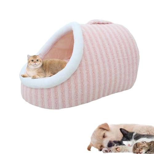 Cozy Hideaway Pet Bed,Stripe Calming Plush Pet Beds,Non-Slip Washable - Soft Pet Slipper Cave Bed Sleeping Bag,Pet Bed with Cover Cave - for Small Medium Pets von AHDUELLWA