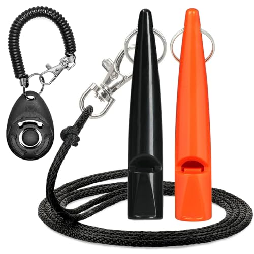 AHEJIOO 2 Pack Hundepfeife Gegen Bellen Mit Klicker & 1 Lanyard, Hundepfeife Rütter Rückruf, Verstellbare Hundepfeife Gegen Bellen, Laut Und Weitreichend, Für Die Hundeausbildung(Orange/Schwarz) von AHEJIOO