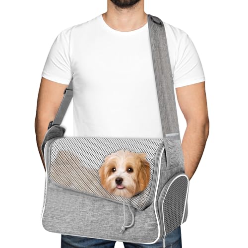 AHIBIO Kleine Hundetragetasche, mehrere Taschen, Welpen-Tragetasche, Haustiertasche mit stabilem Polster, Katzentasche für Outdoor-Reisen, Tragetasche für Hunde und Katzen bis zu 5,9 kg von AHIBIO