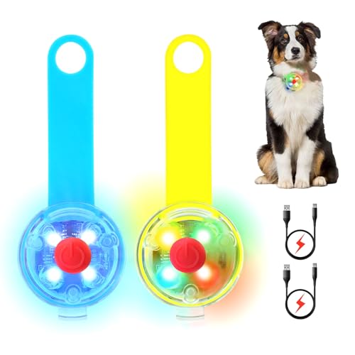 Hundelicht LED Aufladbar-2 Stück, Leuchtie Hund USB für Geschirr, Sicherheitslicht Hund Leuchtanhänger, LED Blinklicht Sicherheit Aufladbar für Kinder, Schulranzen, Hund, Katzen, Jogger im Dunkeln von AHJ