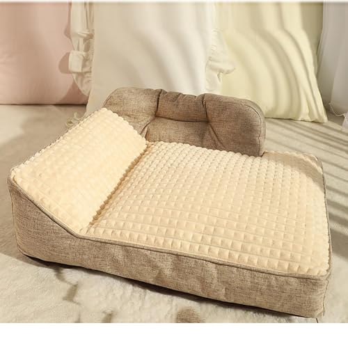 AHSBND Hundebett Flauschig Hundematten Plüsch Hundekissen: Hundecouch mit Hohem Rand und Rutschfestem Boden Für Große Hunde Hundesofa Abnehmbarem (beige, 100 * 75 * 25cm) von AHSBND