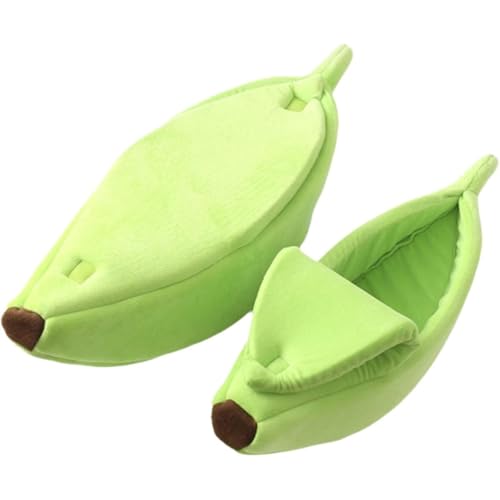 AHSBND Niedliches Bananen Katzen Bett, Haustier Bett, Weiches Katzen Umarmung Bett, SchöNes Haustier Bett für Katzen, Kaninchen und Kleine Hunde(Green,65 * 25 * 18cm) von AHSBND