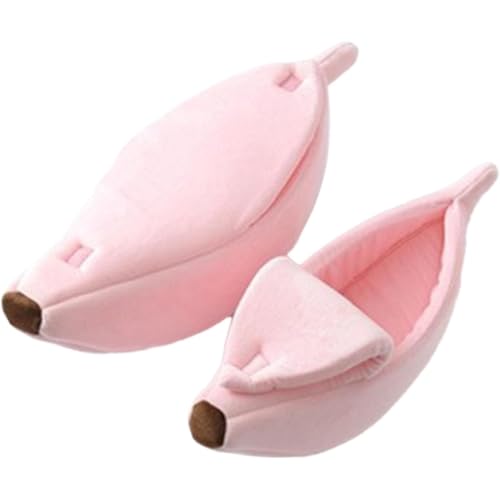 AHSBND Niedliches Bananen Katzen Bett, Weiches Katzen Umarmung Bett, Haustier Bett, Kreative Bananen Form Bett Haus Warmes Katzen Bett, Katze HundehüTte Bett Versteck HöHle(Pink,40 * 15 * 10cm) von AHSBND