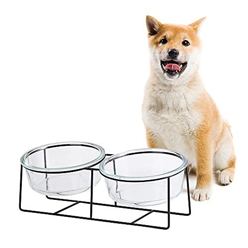 Hundenapf Katzennapf - Futternapf Hund Katze - Futterstation Hund Katzen Erhöht mit Ständer - Doppel Fressnapf Wasser Futter Napf Glas für Große Katzen und Mittelgroße Hunde - 850 ml × 2 von AHX