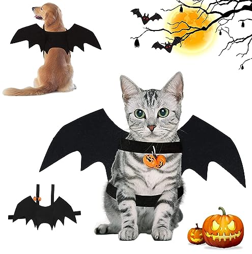 Halloween Hund Kostüm, Katze Fledermaus Kostüm, Katze Kostüm Fledermausflügel für Katzen Hunde, Haustier Fledermausflügel mit 2Pcs Pumpkin Bell,Für Kleine Hunde Und Katzen,Halloween Party Schmücken(S) von AHYDFSR