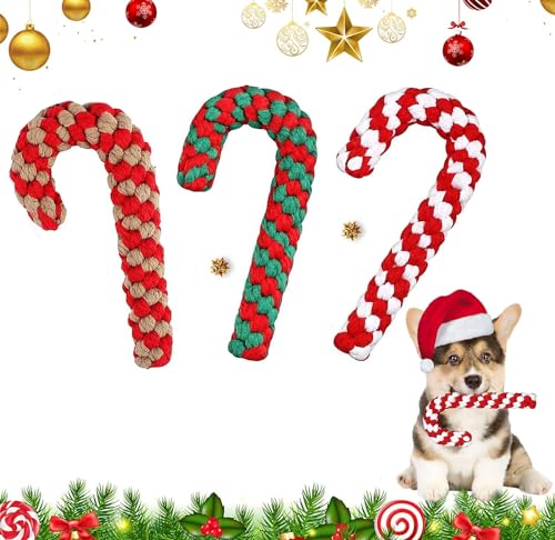 Weihnachts Zuckerstange Seil, Hunde Kauspielzeug, 3 Stück Hundespielzeug Zuckerstange, Weihnachten Geschenk Hundespielzeug, Hundespielzeug Seil Baumwolle,Interaktives Hunde Spielseil für Zahnreinigung von AHYDFSR