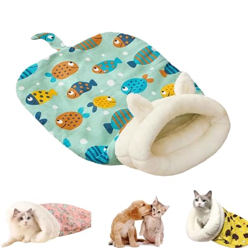 AHYXHY Petsboro Purrnest Sleeping Bag, Cat Sleeping Bag, 360 Wrap Comfortable Pet Snuggle Sack, Sleeping Bag for Cats, Cat Winter Sleeping Bag, Cat Sleeping Bag for Indoor Cats (Green A) von AHYXHY