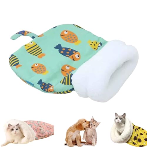 AHYXHY Petsboro Purrnest Sleeping Bag, Cat Sleeping Bag, 360 Wrap Comfortable Pet Snuggle Sack, Sleeping Bag for Cats, Cat Winter Sleeping Bag, Cat Sleeping Bag for Indoor Cats (Green B) von AHYXHY