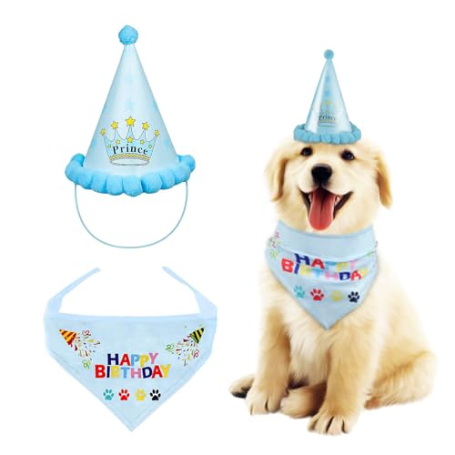 AIBAOBAO Geburtstag hundhalstuch, Hund Bandana Geburtstag Set mit Hund Geburtstag Hut, Hund Halstuch Partyhut Baumwolle Dreieckstuch für Mittelgroße und Große Hunde zum Geburtstag Dekorationen Set von AIBAOBAO