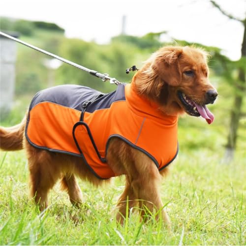 Haustier Hund Regenmantel Reflektierend mit Leine Loch Leichter Hund Regenmantel Verstellbar warm wasserdicht Hunde Mantel für kleine mittelgroße Hunde-Orange||XL von AIDISENA