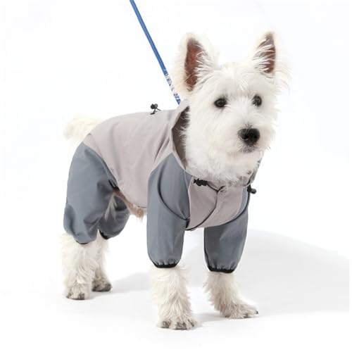 Hunde Regenmantel wasserdichte Kapuzen-Reflektierende Streifen mit rundem Hals leichte Wind dichte Jacke für kleine Rassen Hunde-Gray||S von AIDISENA