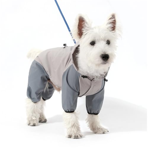 Hunde Regenmantel wasserdichte Kapuzen-Reflektierende Streifen mit rundem Hals leichte Wind dichte Jacke für kleine Rassen Hunde-Gray||XL von AIDISENA