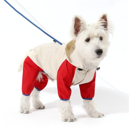 Hunde Regenmantel wasserdichte Kapuzen-Reflektierende Streifen mit rundem Hals leichte Wind dichte Jacke für kleine Rassen Hunde-White||XL von AIDISENA