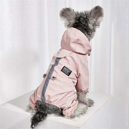 Wasserdichter Mantel mit Kapuze Regen Poncho mit reflektieren dem Streifen Welpen leichte Jacke Hunde Beine atmungsaktiv für kleine Welpen-Pink||L von AIDISENA