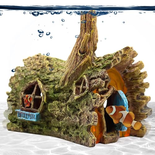 AIGOUT Aquarium-Dekoration, Hobbit-Schloss, Aquarium-Zubehör, Betta-Spielzeug, Dekoration für Aquarium-Szene, Arrangement, Ornamente, Aquarium, Dekoration (Halet) von AIGOUT