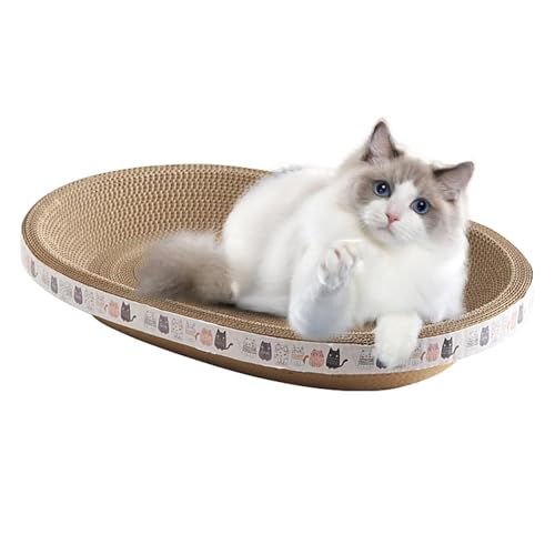 Katzenkratzbrett, 2-in-1 ovaler Katzenkratzer aus Karton, für den Innenbereich, Kratzbaum für Indoor-Katzen, zum Schlafen (43 x 26 x 8 cm) von AIGOUT