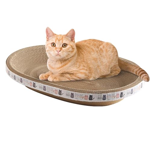 Katzenkratzbrett, 2-in-1 ovaler Katzenkratzer aus Karton, für den Innenbereich, Kratzbaum für Indoor-Katzen, zum Schlafen (47 x 32 x 9 cm) von AIGOUT