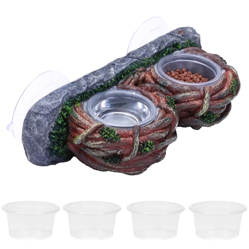 AIICIOO Dual Gecko Feeder Leiste Vine Reptile Feeding Drinking Bowl Lizard Suckers Vine Feeding Cup Gecko Terrarium Zubehör Dekor für Gecko Bartagame Schildkröte mit 6 PCS Bowl von AIICIOO