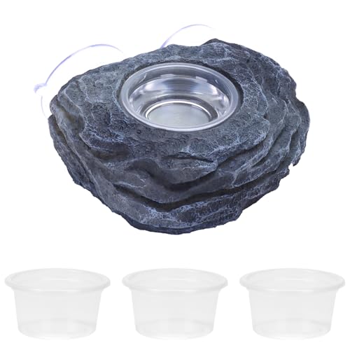 AIICIOO Single Reptile Feeder Ledge Gecko Rock Shape Drinking Bowl Terrarium Zubehör Dekor Eidechse Lebensmittel Halter Wasser Schüssel für Schildkröte Chamäleon Schlange Bartagame mit 4 PCS Bowl von AIICIOO