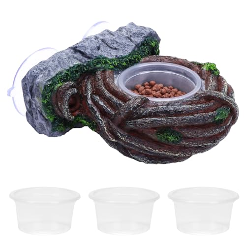 AIICIOO Single Vine Gecko Feeder Ledge Reptilien Terrarium Wasserschale Tränke für Eidechse Terrarium Saugnäpfe Vine Futterhalter Terrarium Dekor für Bartagame Schlange Schildkröte mit 4 PCS Bowl von AIICIOO