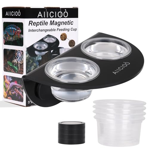 Gecko Feeder Ledge mit 6 Packungen Kunststoffschalen Starke Magnetische Reptilienfutterspender Wasserschale von AIICIOO