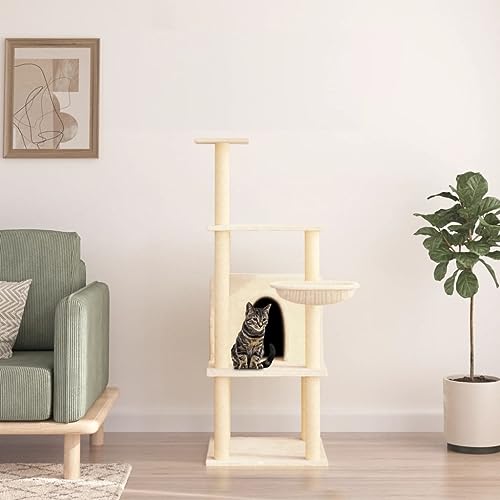 Cat Supplies Kratzbaum mit Sisal-Kratzstämmen Creme 132 cm Tiere & Haustierbedarf von AIJUUKJP