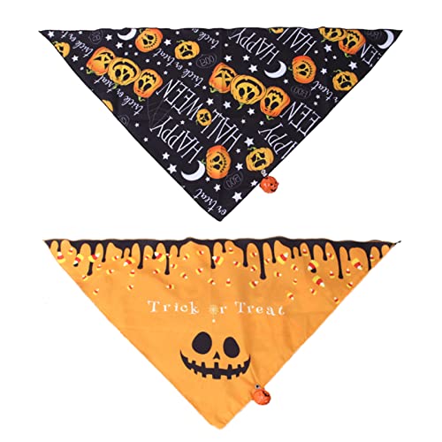 2 Stück Halloween Hundehalstücher mit Glocke, Haustierurlaub Kürbis Geist Thema Muster Dreieck Lätzchen Hund Herbst Schal Zubehör Premium Durable Fabric Waschbar Baumwolle Haustier Halstuch für von AIMICOCA