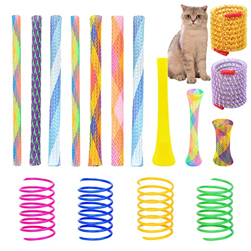 46-teiliges Katzenspielzeug-Set: bunte, interaktive Feder- und Schlauchspielzeug für Indoor-Katzen – flexible Kunststoff-Spiralspulen für Kätzchen von AIMICOCA