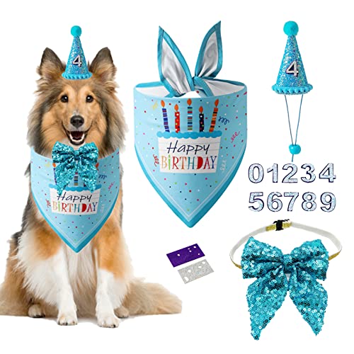 Hund Geburtstag Party Supplies, Hund Geburtstag Bandana Hut Schal Schleife Set Geburtstag Hundehut mit Zahlen Hund Welpe Geburtstag Bandana Niedlich Hund Fliege Halsband für Hunde Haustier von AIMICOCA