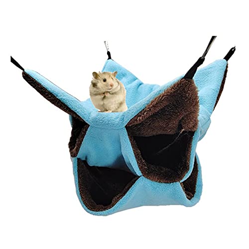 Kleine Haustierkäfig-Hängematte Dreischichtige Haustier-Hängematte Fleece-Käfig Hängende Hängematte Sugar Glider Hängemattenbett für Chinchilla-Papagei -Frettchen-Eichhörnchen-Hamster-Ratte (Blau) von AIMICOCA