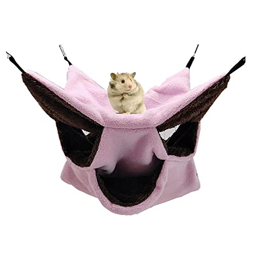 Kleine Haustierkäfig-Hängematte Dreischichtige Haustier-Hängematte Fleece-Käfig Hängende Hängematte Sugar Glider Hängemattenbett für Chinchilla-Papagei -Frettchen-Eichhörnchen-Hamster-Ratte (Pink) von AIMICOCA