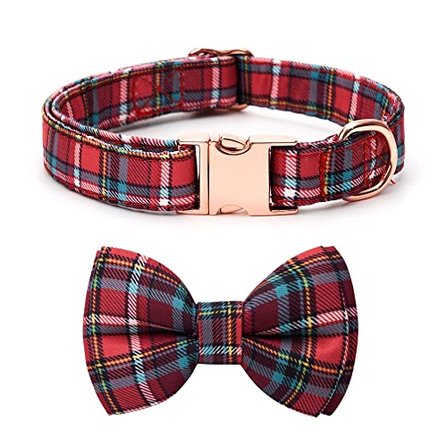 AIMJGO Hundehalsband mit Fliege Halloween Thanksgiving Weihnachten Haustier Geschenke Geist Kürbis Muster mit Metallschnalle Entzückend Stilvolles Haustier Halsband für Kleine Mittlere Große Hunde Weihnachten Plaid S von AIMJGO