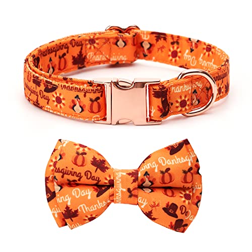 AIMJGO Hundehalsband mit Fliege Halloween Thanksgiving Weihnachten Haustier Geschenke Geist Kürbis Muster mit Metallschnalle Entzückend Stilvolles Haustier Halsband für Kleine Mittlere Große Hunde von AIMJGO