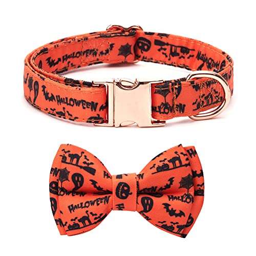 AIMJGO Hundehalsband mit Fliege Halloween Thanksgiving Weihnachten Haustier Geschenke Geist Kürbis Muster mit Metallschnalle Entzückend Stilvolles Haustier Halsband für Kleine Mittlere Große Hunde Halloween S von AIMJGO