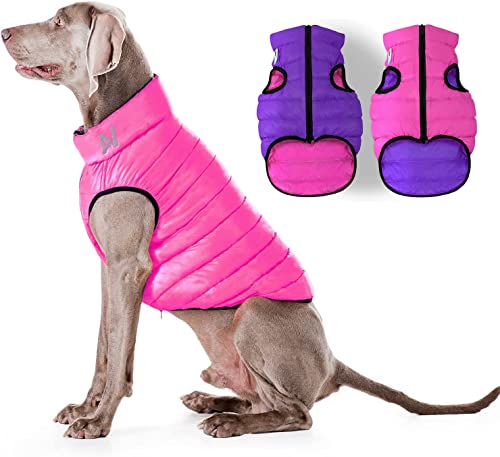 Leichter, wendbarer Winter-Hundemantel, warme Hundejacke, wasserabweisend, winddicht, isolierte Hundebekleidung für kleine, mittelgroße und große Hunde, Größe S 40, Rosa / Violett von AIRYVEST