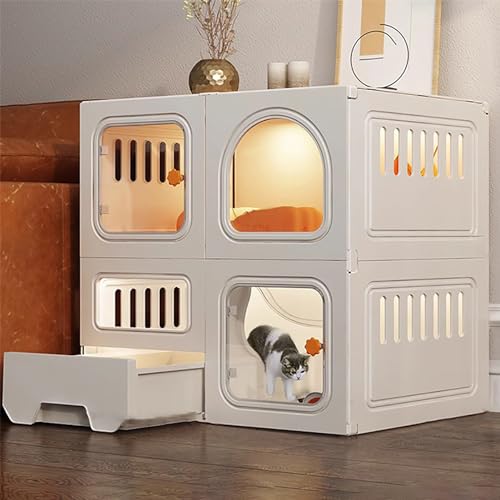 Katzenkäfig Indoor, Katzenkiste, Haustiergehege, mit ausziehbarer Katzentoilette, geschlossener Katzenkäfig, mit Katzentür, extra großer Freiraum, für 1-2 Katzen, Frettchen, Chinchilla, Kaninchen, von AITEKODVG